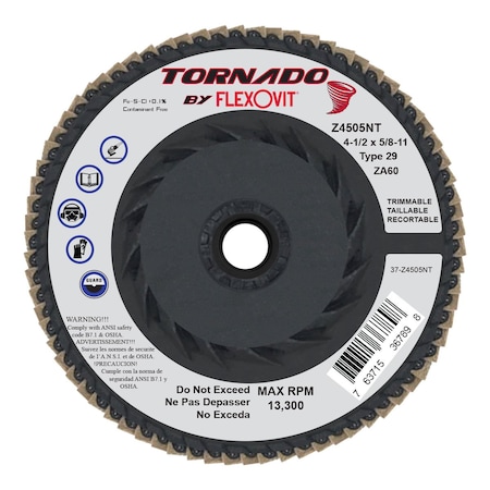 Flexovit FLAP DISC TORNADO 4-1/2inX5/8-11 Z4505NT